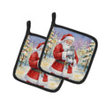 Chartreux Cat with Santa Claus Pot Holder Set of 2 Heat Resistant Quilted Hot Pads 7.5 x 7.5 Inch, Insulated Kitchen Trivets for Cooking & Baking