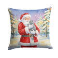 Chartreux Cat with Santa Claus Decorative Throw Pillow 14x14 Indoor Outdoor Accent Cushion, Fabric Cover with Insert for Sofa, Bed, Porch & Living Room