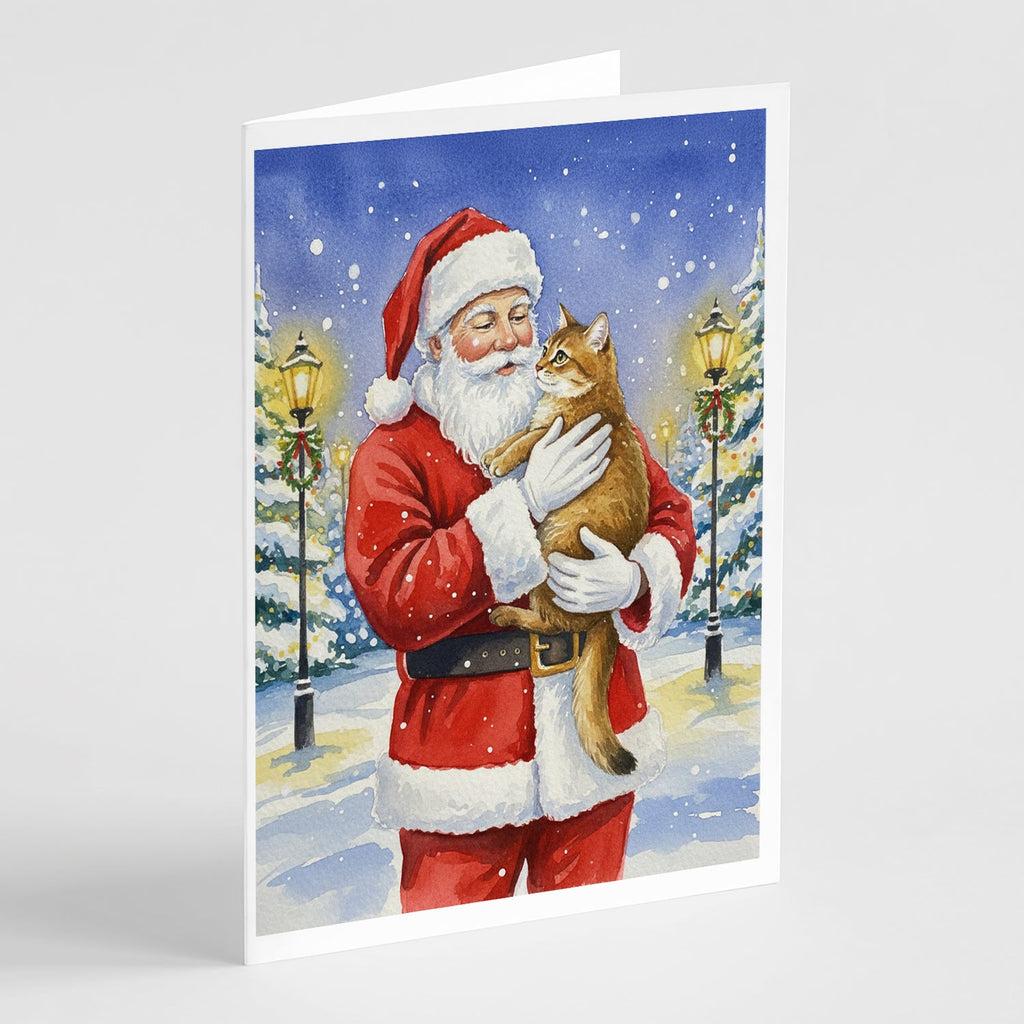 Chausie Cat with Santa Claus Greeting Cards Pack of 8 Blank Cards with Envelopes Whimsical A7 Size 5x7
