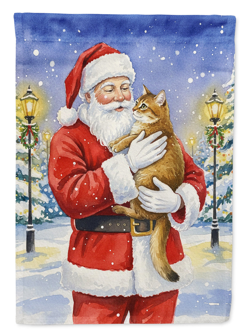 Chausie Cat with Santa Claus Garden Flag Mailbox Decorative Yard Banner Outside Patio Artwork for Flower Beds, Garden Size, Multicolor