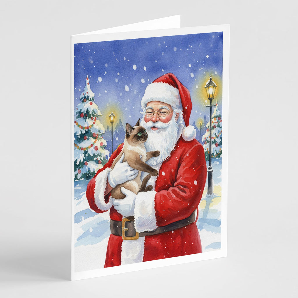 Chocolate Point Cat with Santa Claus Greeting Cards Pack of 8 Blank Cards with Envelopes Whimsical A7 Size 5x7