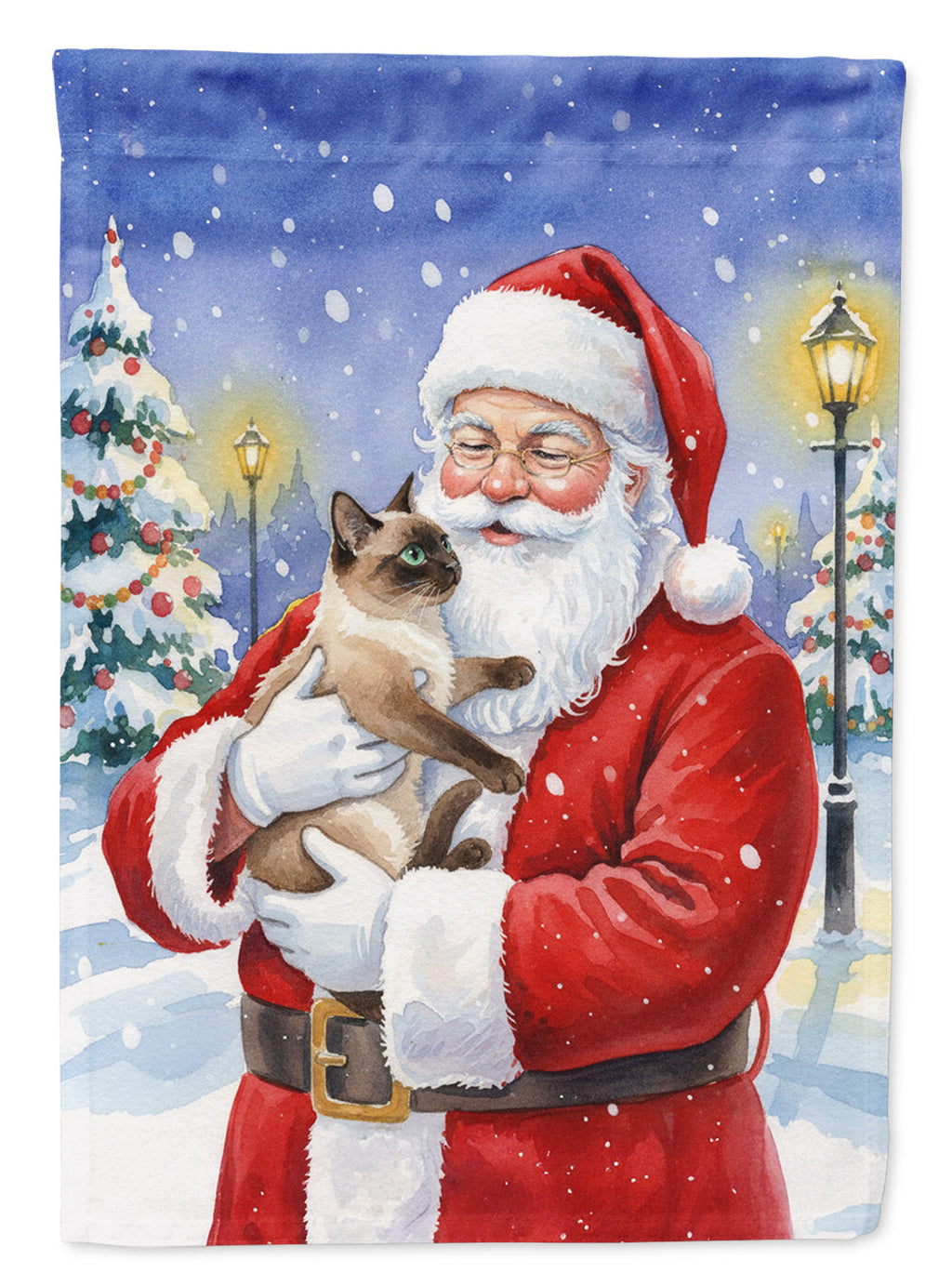 Chocolate Point Cat with Santa Claus Garden Flag Mailbox Decorative Yard Banner Outside Patio Artwork for Flower Beds, Garden Size, Multicolor