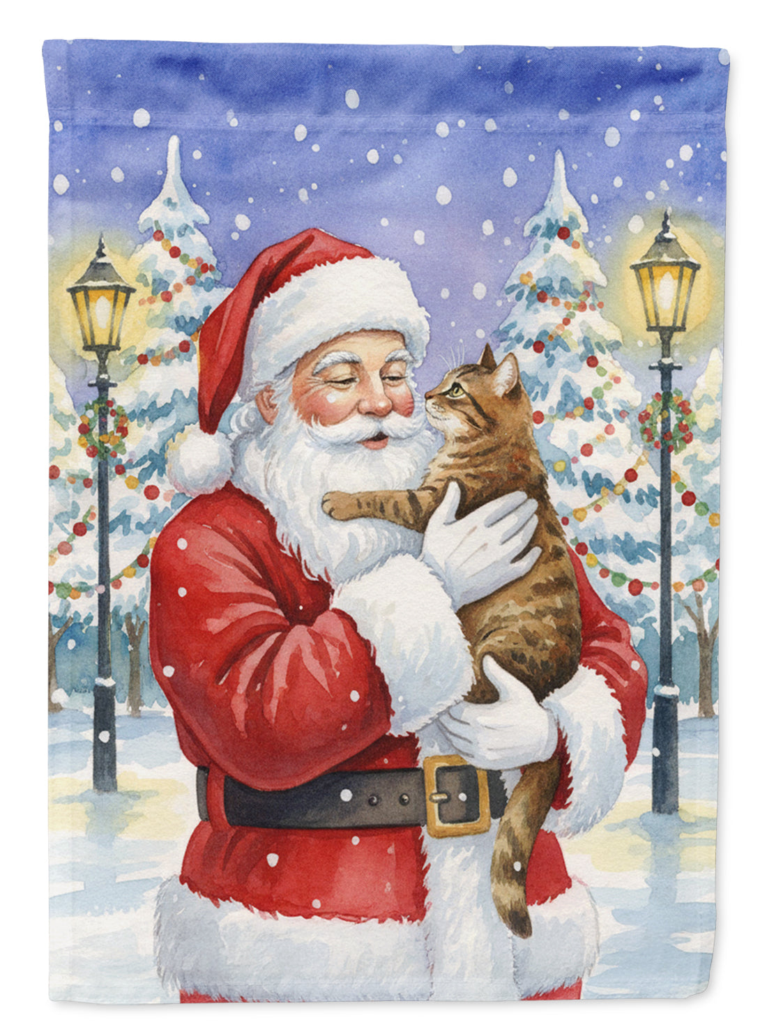 Classic Tabby Brown Cat with Santa Claus House Flag 28x40 Porch Sleeve Pole Decorative Outside Yard Banner Artwork Wall Hanging, Polyester