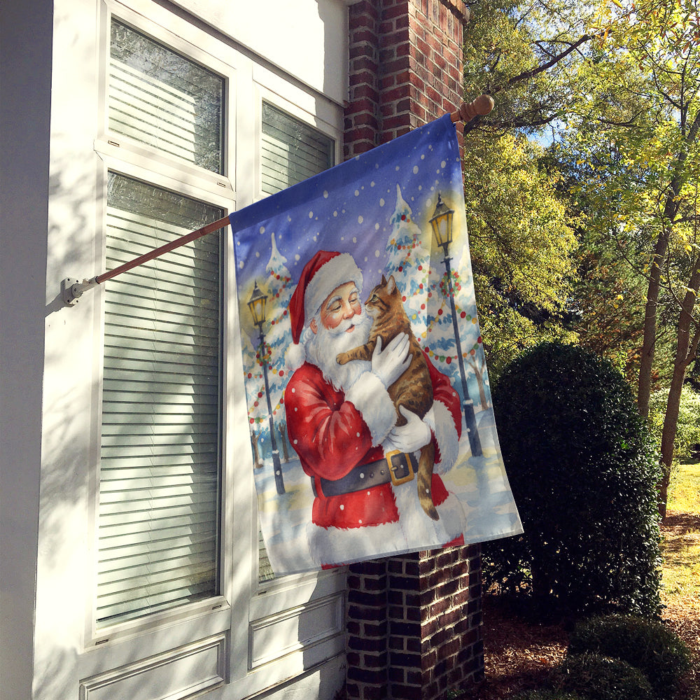 Classic Tabby Brown Cat with Santa Claus House Flag 28x40 Porch Sleeve Pole Decorative Outside Yard Banner Artwork Wall Hanging, Polyester