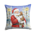 Classic Tabby Brown Cat with Santa Claus Decorative Throw Pillow 14x14 Indoor Outdoor Accent Cushion, Fabric Cover with Insert for Sofa, Bed, Porch & Living Room