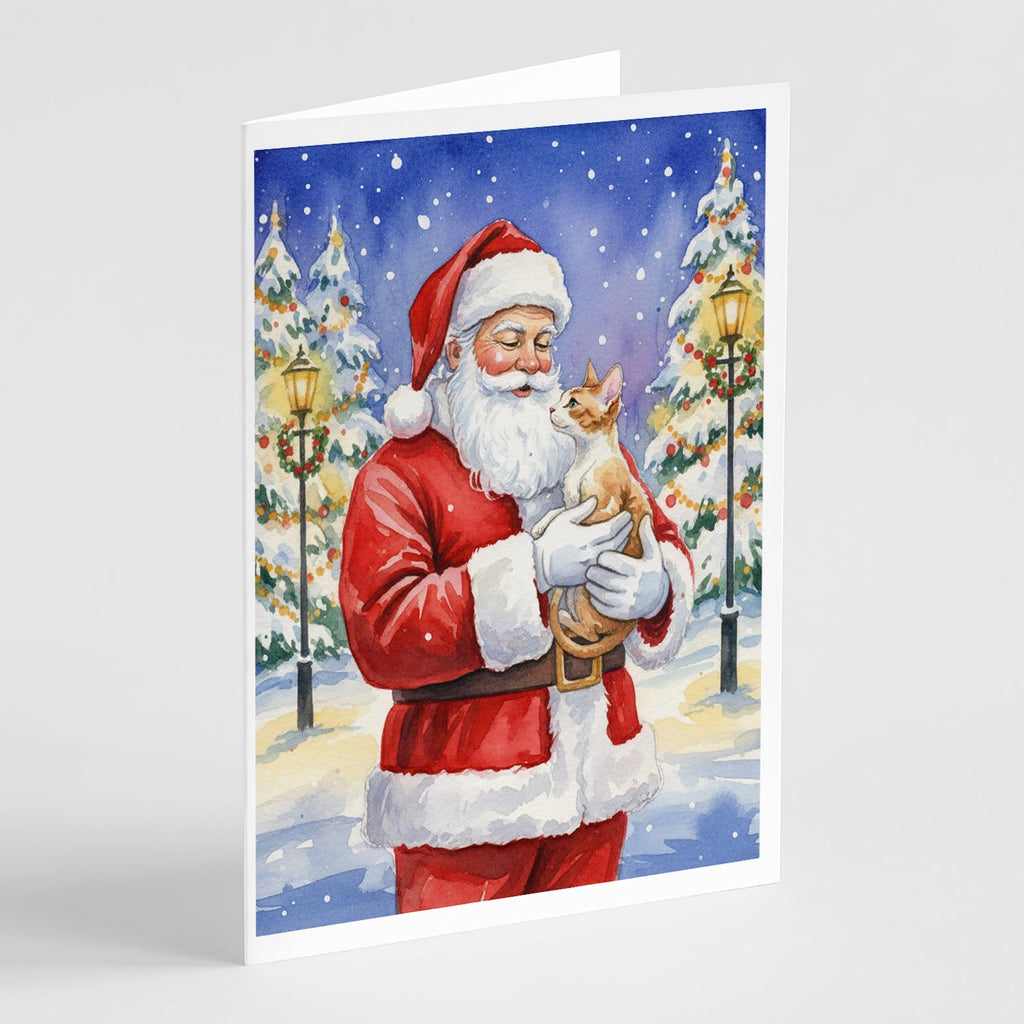 Cornish Rex Cat with Santa Claus Greeting Cards Pack of 8 Blank Cards with Envelopes Whimsical A7 Size 5x7