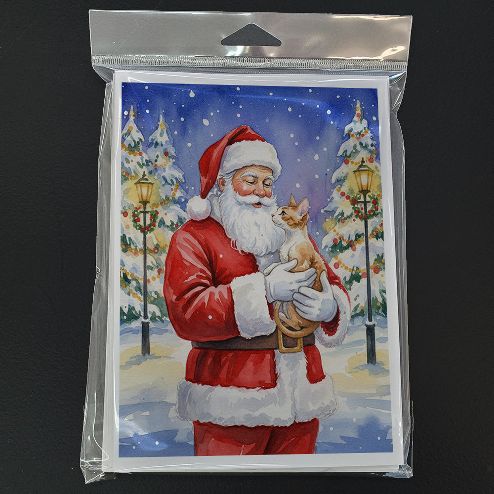 Cornish Rex Cat with Santa Claus Greeting Cards Pack of 8 Blank Cards with Envelopes Whimsical A7 Size 5x7