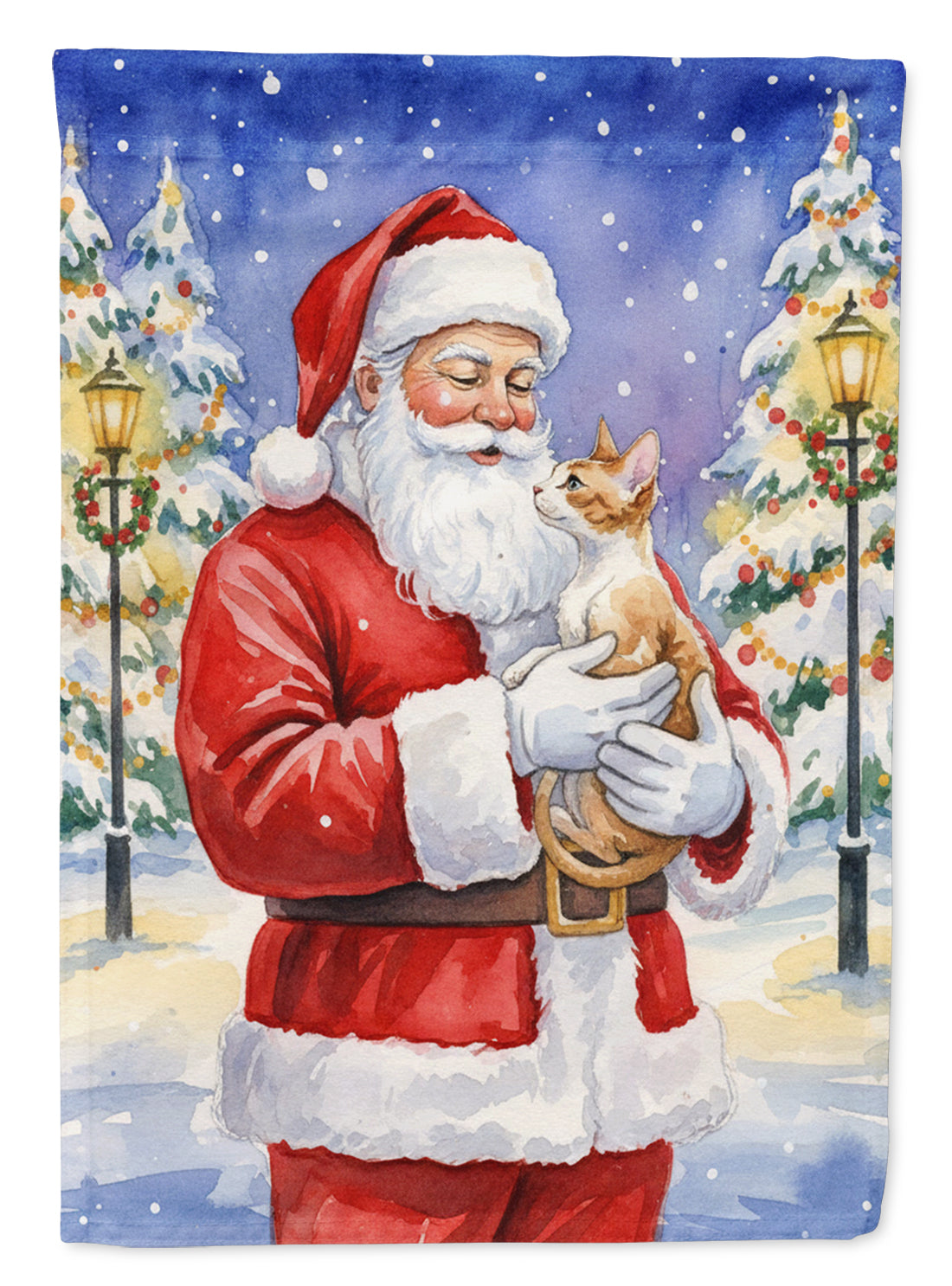 Cornish Rex Cat with Santa Claus Garden Flag Mailbox Decorative Yard Banner Outside Patio Artwork for Flower Beds, Garden Size, Multicolor