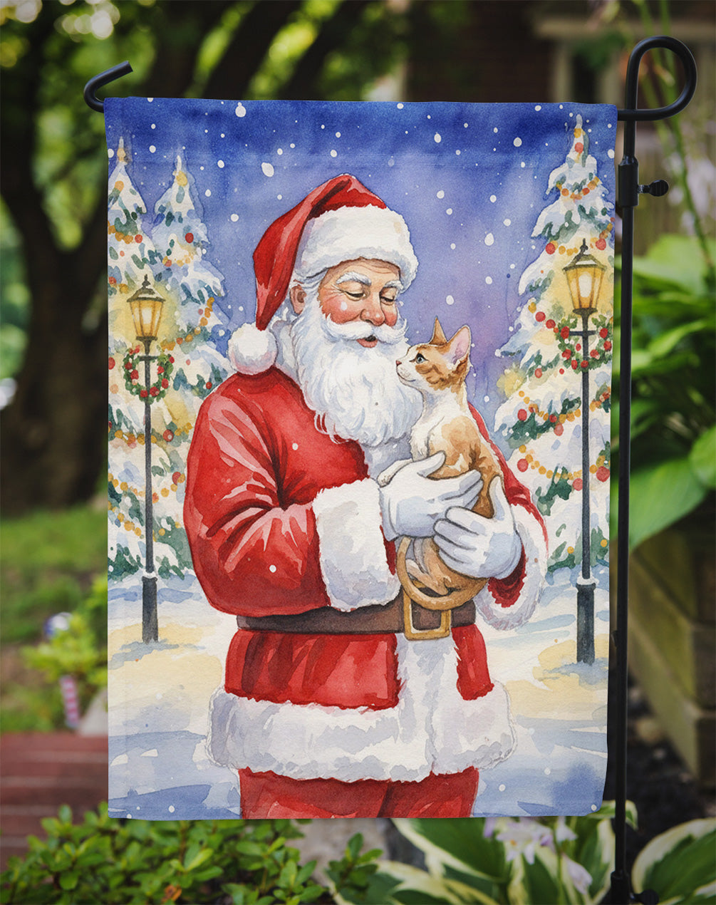 Cornish Rex Cat with Santa Claus Garden Flag Mailbox Decorative Yard Banner Outside Patio Artwork for Flower Beds, Garden Size, Multicolor