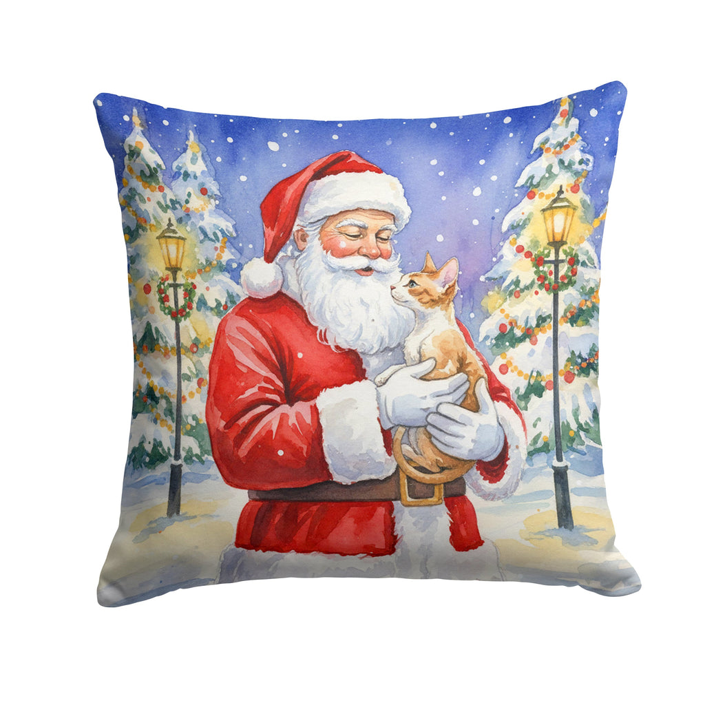 Cornish Rex Cat with Santa Claus Decorative Throw Pillow 14x14 Indoor Outdoor Accent Cushion, Fabric Cover with Insert for Sofa, Bed, Porch & Living Room