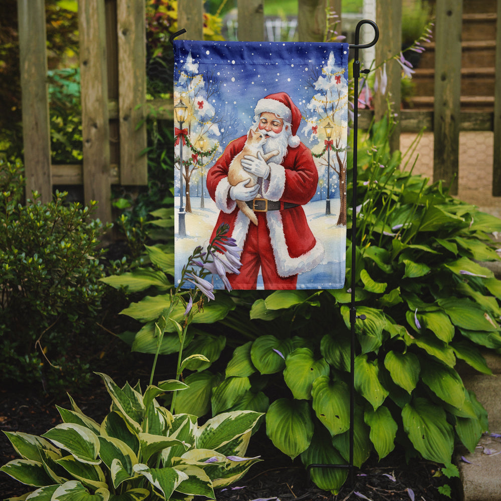 Cream and White Cat with Santa Claus Garden Flag Mailbox Decorative Yard Banner Outside Patio Artwork for Flower Beds, Garden Size, Multicolor