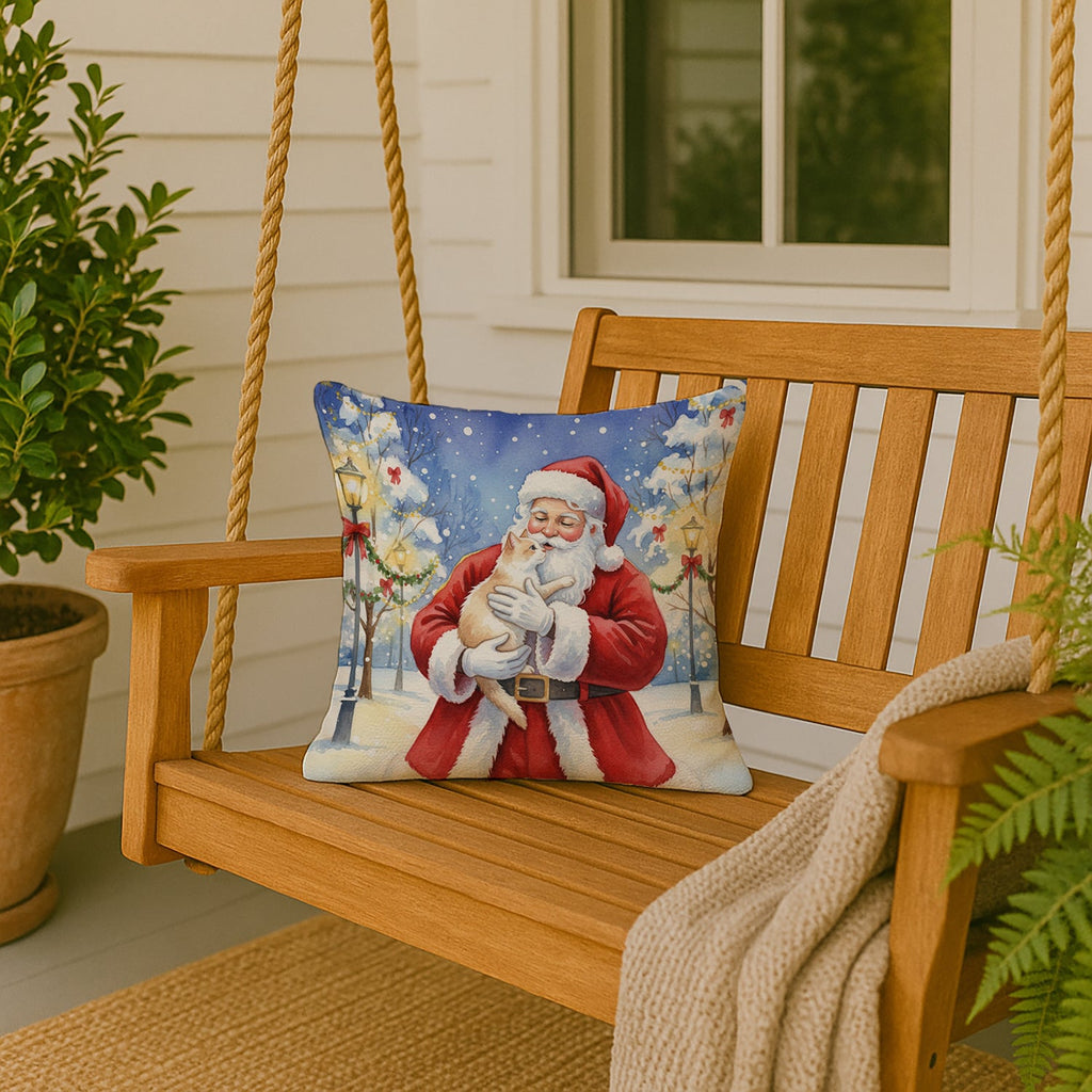 Cream and White Cat with Santa Claus Decorative Throw Pillow 18x18 Indoor Outdoor Accent Cushion, Fabric Cover with Insert for Sofa, Bed, Porch & Living Room