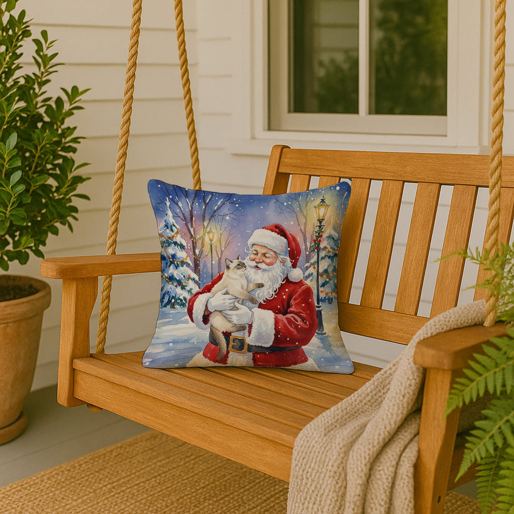 Cream Point Cat with Santa Claus Decorative Throw Pillow 18x18 Indoor Outdoor Accent Cushion, Fabric Cover with Insert for Sofa, Bed, Porch & Living Room