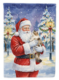 Cymric Cat with Santa Claus House Flag 28x40 Porch Sleeve Pole Decorative Outside Yard Banner Artwork Wall Hanging, Polyester
