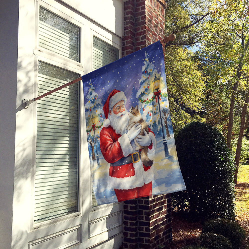 Cymric Cat with Santa Claus House Flag 28x40 Porch Sleeve Pole Decorative Outside Yard Banner Artwork Wall Hanging, Polyester