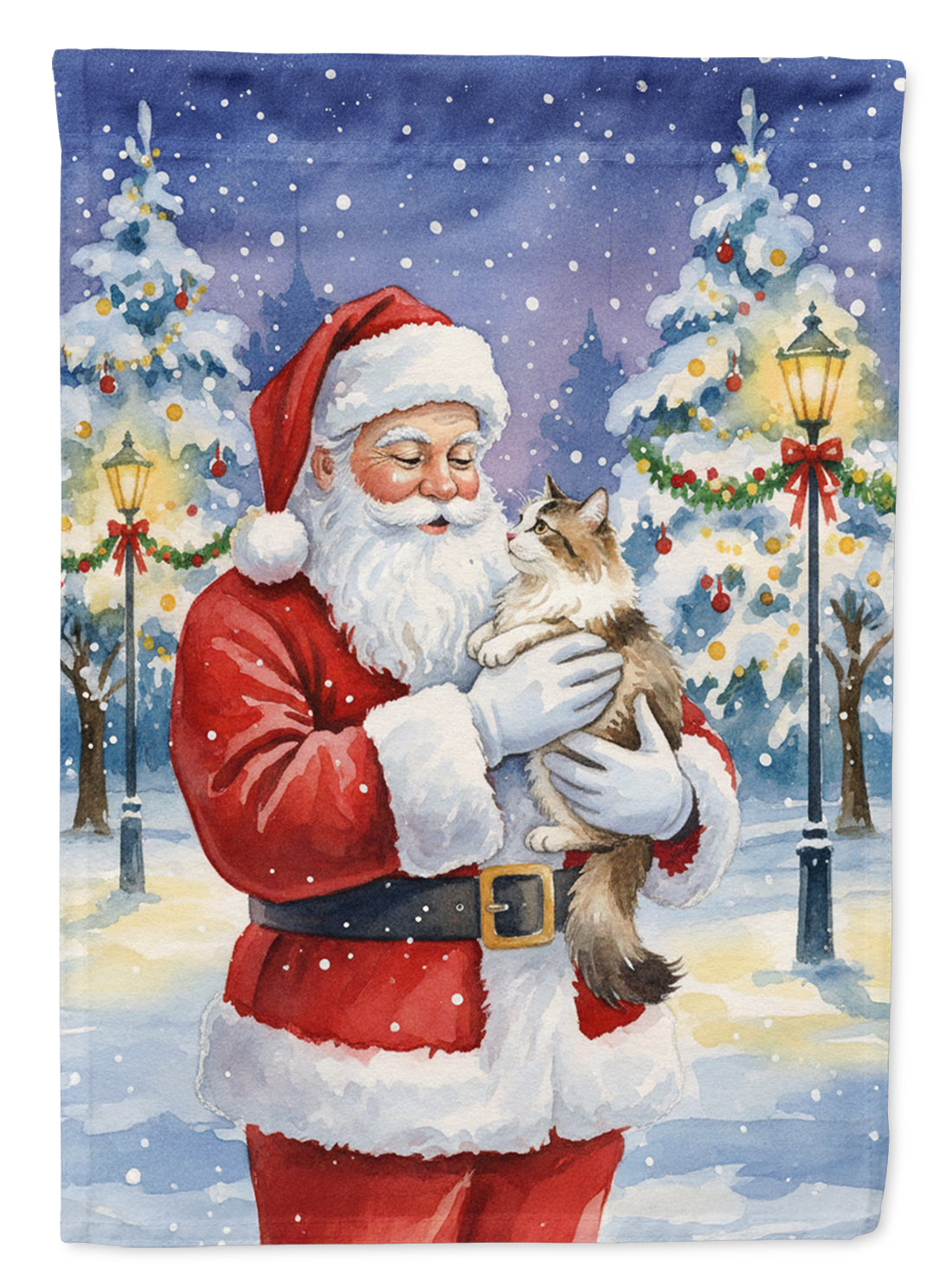 Cymric Cat with Santa Claus Garden Flag Mailbox Decorative Yard Banner Outside Patio Artwork for Flower Beds, Garden Size, Multicolor