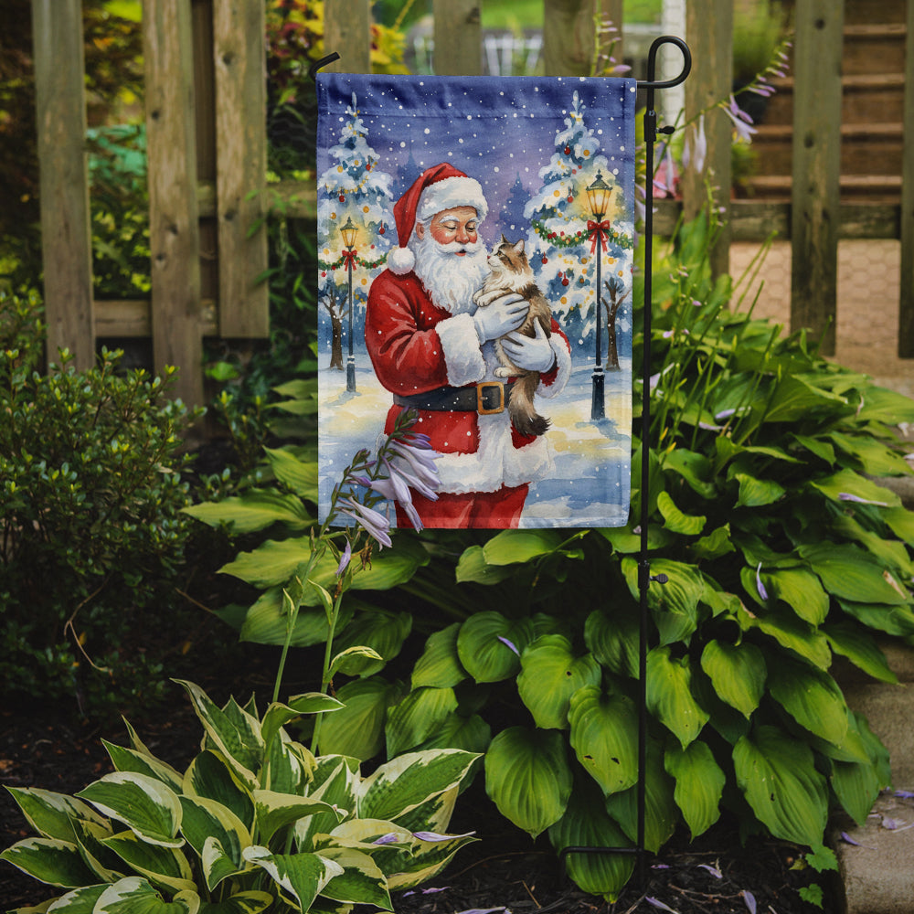 Cymric Cat with Santa Claus Garden Flag Mailbox Decorative Yard Banner Outside Patio Artwork for Flower Beds, Garden Size, Multicolor