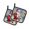 Cymric Cat with Santa Claus Pot Holder Set of 2 Heat Resistant Quilted Hot Pads 7.5 x 7.5 Inch, Insulated Kitchen Trivets for Cooking & Baking