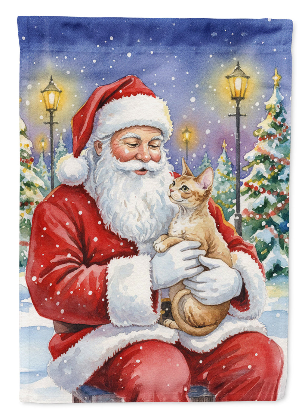 Devon Rex Cat with Santa Claus Garden Flag Mailbox Decorative Yard Banner Outside Patio Artwork for Flower Beds, Garden Size, Multicolor