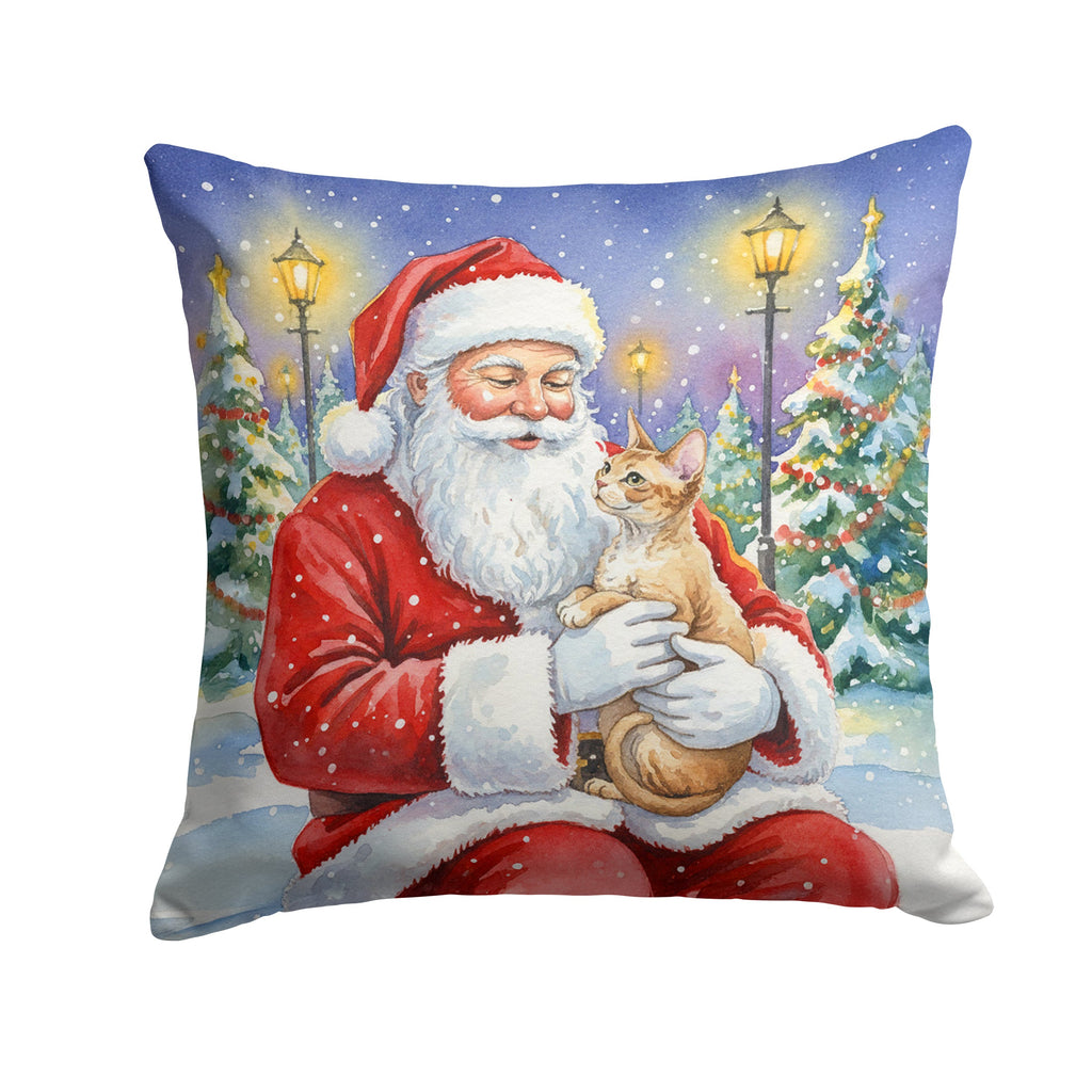 Devon Rex Cat with Santa Claus Decorative Throw Pillow 14x14 Indoor Outdoor Accent Cushion, Fabric Cover with Insert for Sofa, Bed, Porch & Living Room