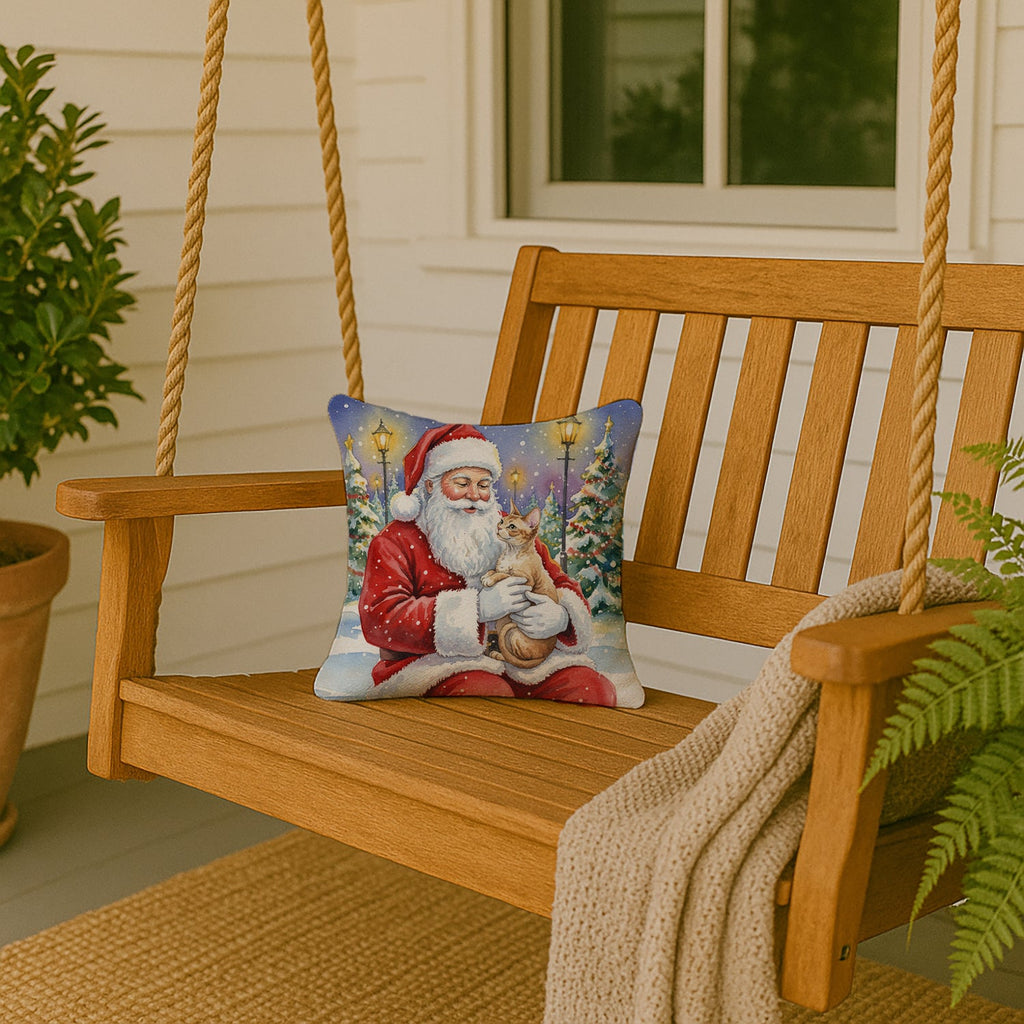 Devon Rex Cat with Santa Claus Decorative Throw Pillow 14x14 Indoor Outdoor Accent Cushion, Fabric Cover with Insert for Sofa, Bed, Porch & Living Room