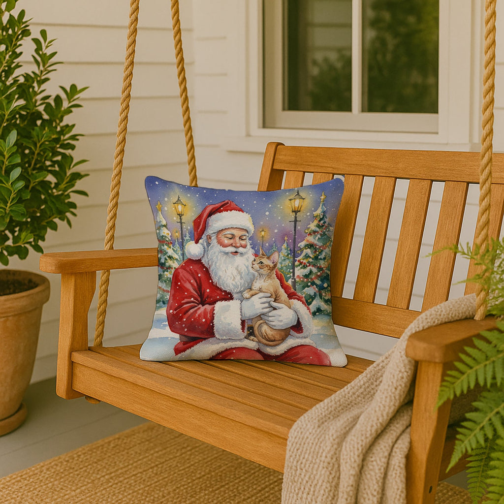 Devon Rex Cat with Santa Claus Decorative Throw Pillow 18x18 Indoor Outdoor Accent Cushion, Fabric Cover with Insert for Sofa, Bed, Porch & Living Room