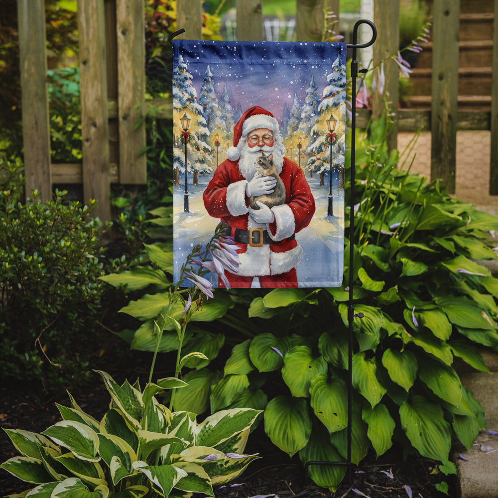 Dilute Tortoiseshell Cat with Santa Claus Garden Flag Mailbox Decorative Yard Banner Outside Patio Artwork for Flower Beds, Garden Size, Multicolor