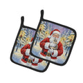 Dilute Tortoiseshell Cat with Santa Claus Pot Holder Set of 2 Heat Resistant Quilted Hot Pads 7.5 x 7.5 Inch, Insulated Kitchen Trivets for Cooking & Baking