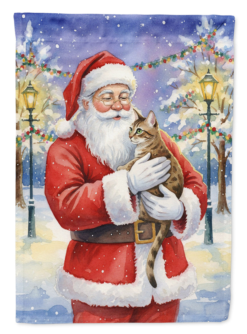Egyptian Mau Cat with Santa Claus Garden Flag Mailbox Decorative Yard Banner Outside Patio Artwork for Flower Beds, Garden Size, Multicolor