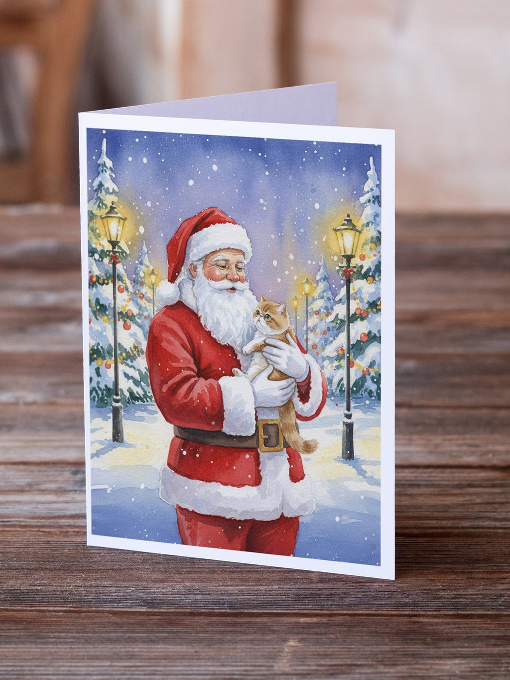Exotic Shorthair Cat with Santa Claus Greeting Cards Pack of 8 Blank Cards with Envelopes Whimsical A7 Size 5x7