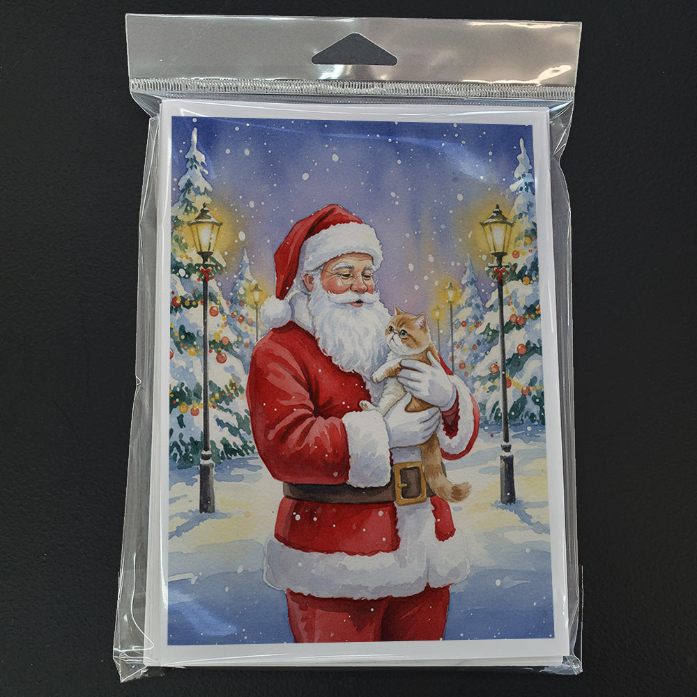 Exotic Shorthair Cat with Santa Claus Greeting Cards Pack of 8 Blank Cards with Envelopes Whimsical A7 Size 5x7