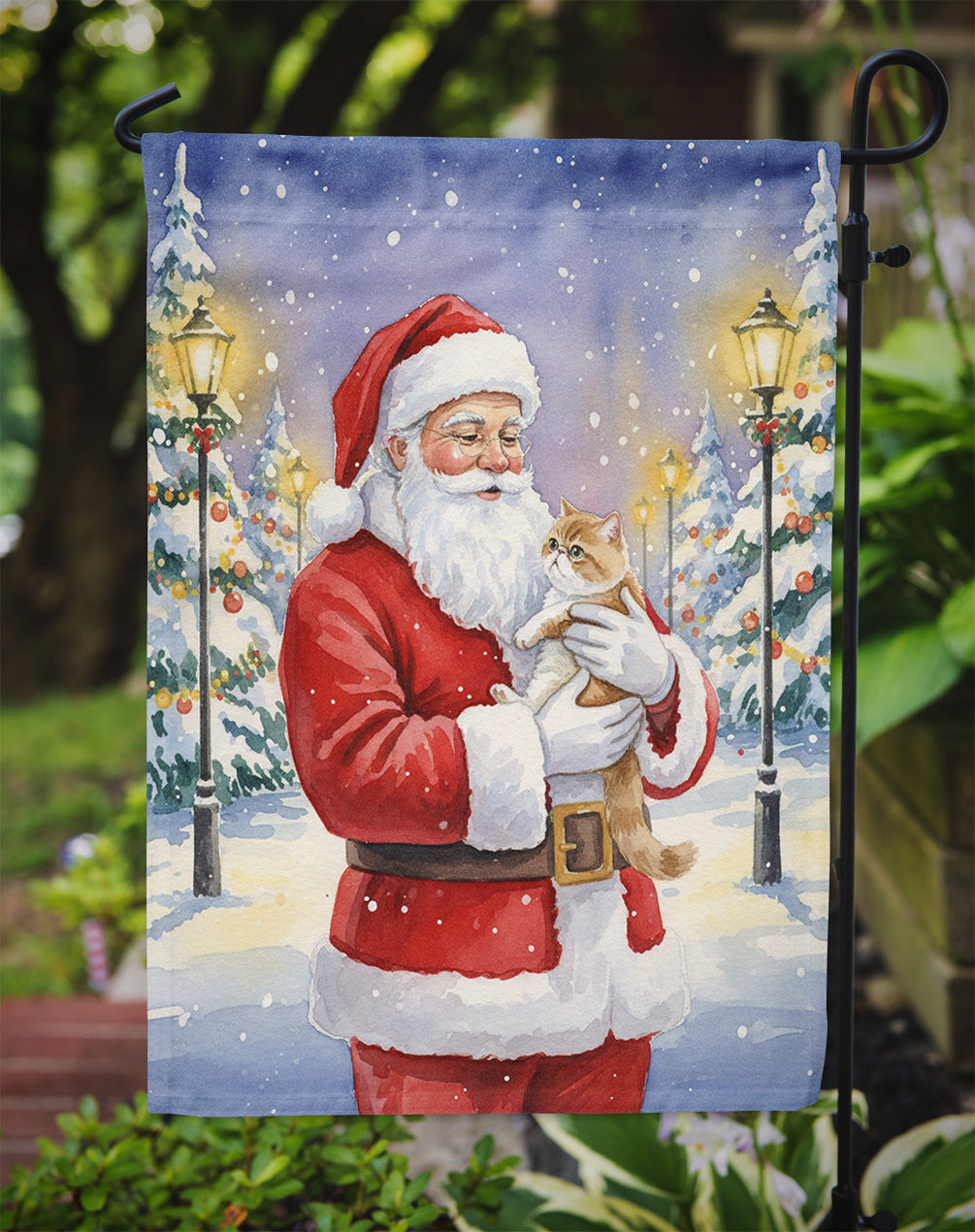 Exotic Shorthair Cat with Santa Claus Garden Flag Mailbox Decorative Yard Banner Outside Patio Artwork for Flower Beds, Garden Size, Multicolor