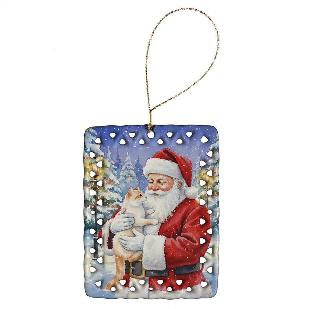 Flame Point Cat with Santa Claus Porcelain Ornament Christmas Tree Hanging Decorations for Home Christmas Holiday, Rectangle, Gift, Multicolor