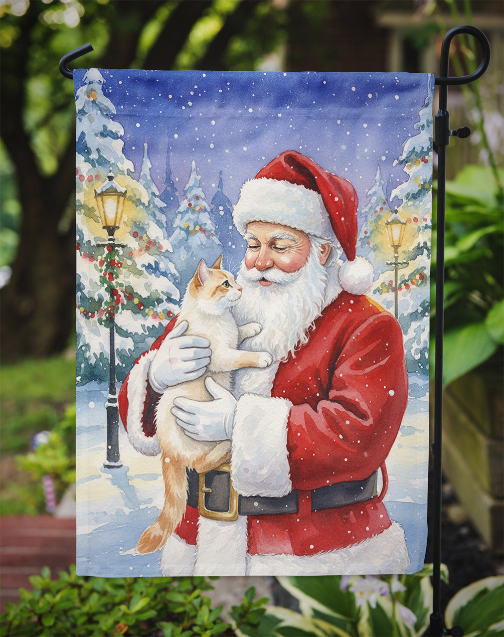 Flame Point Cat with Santa Claus Garden Flag Mailbox Decorative Yard Banner Outside Patio Artwork for Flower Beds, Garden Size, Multicolor