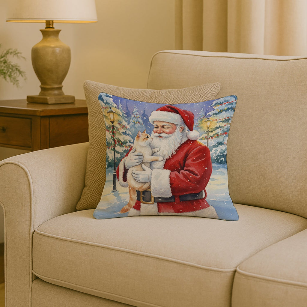 Flame Point Cat with Santa Claus Decorative Throw Pillow 18x18 Indoor Outdoor Accent Cushion, Fabric Cover with Insert for Sofa, Bed, Porch & Living Room