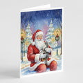 Gray and White Cat with Santa Claus Greeting Cards Pack of 8 Blank Cards with Envelopes Whimsical A7 Size 5x7