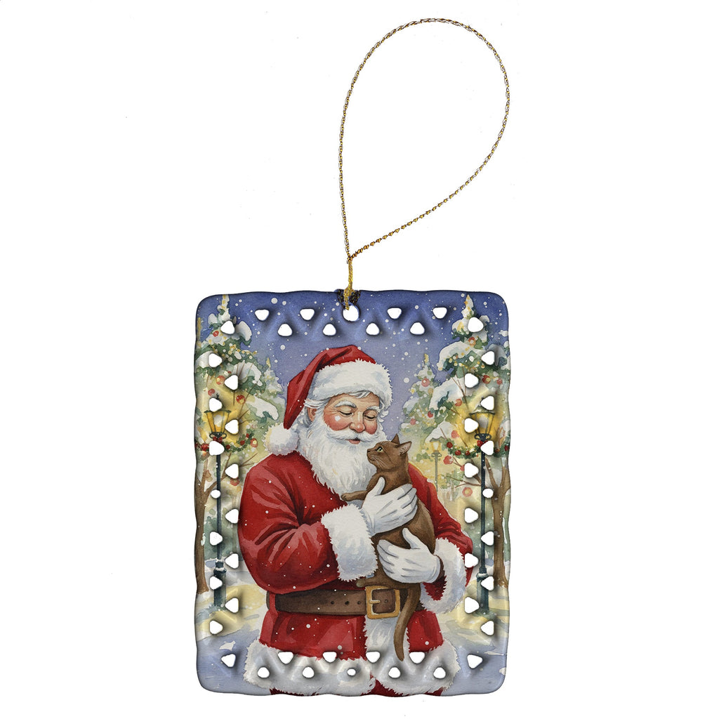 Havana Cat with Santa Claus Porcelain Ornament Christmas Tree Hanging Decorations for Home Christmas Holiday, Rectangle, Gift, Multicolor