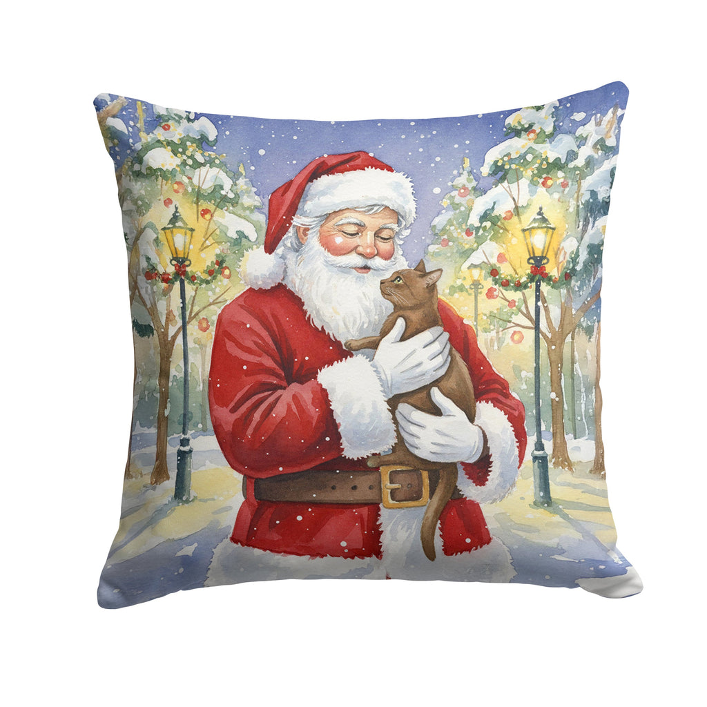 Havana Cat with Santa Claus Decorative Throw Pillow 18x18 Indoor Outdoor Accent Cushion, Fabric Cover with Insert for Sofa, Bed, Porch & Living Room