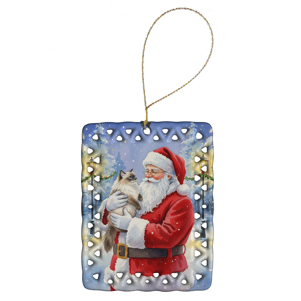 Himalayan Cat with Santa Claus Porcelain Ornament Christmas Tree Hanging Decorations for Home Christmas Holiday, Rectangle, Gift, Multicolor