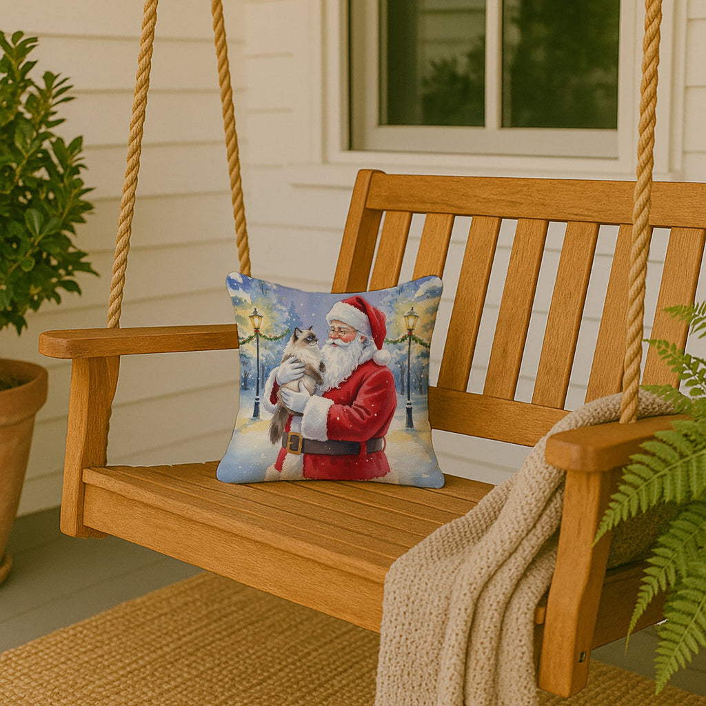Himalayan Cat with Santa Claus Decorative Throw Pillow 14x14 Indoor Outdoor Accent Cushion, Fabric Cover with Insert for Sofa, Bed, Porch & Living Room