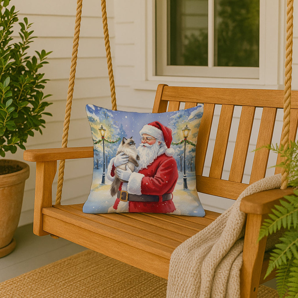Himalayan Cat with Santa Claus Decorative Throw Pillow 18x18 Indoor Outdoor Accent Cushion, Fabric Cover with Insert for Sofa, Bed, Porch & Living Room