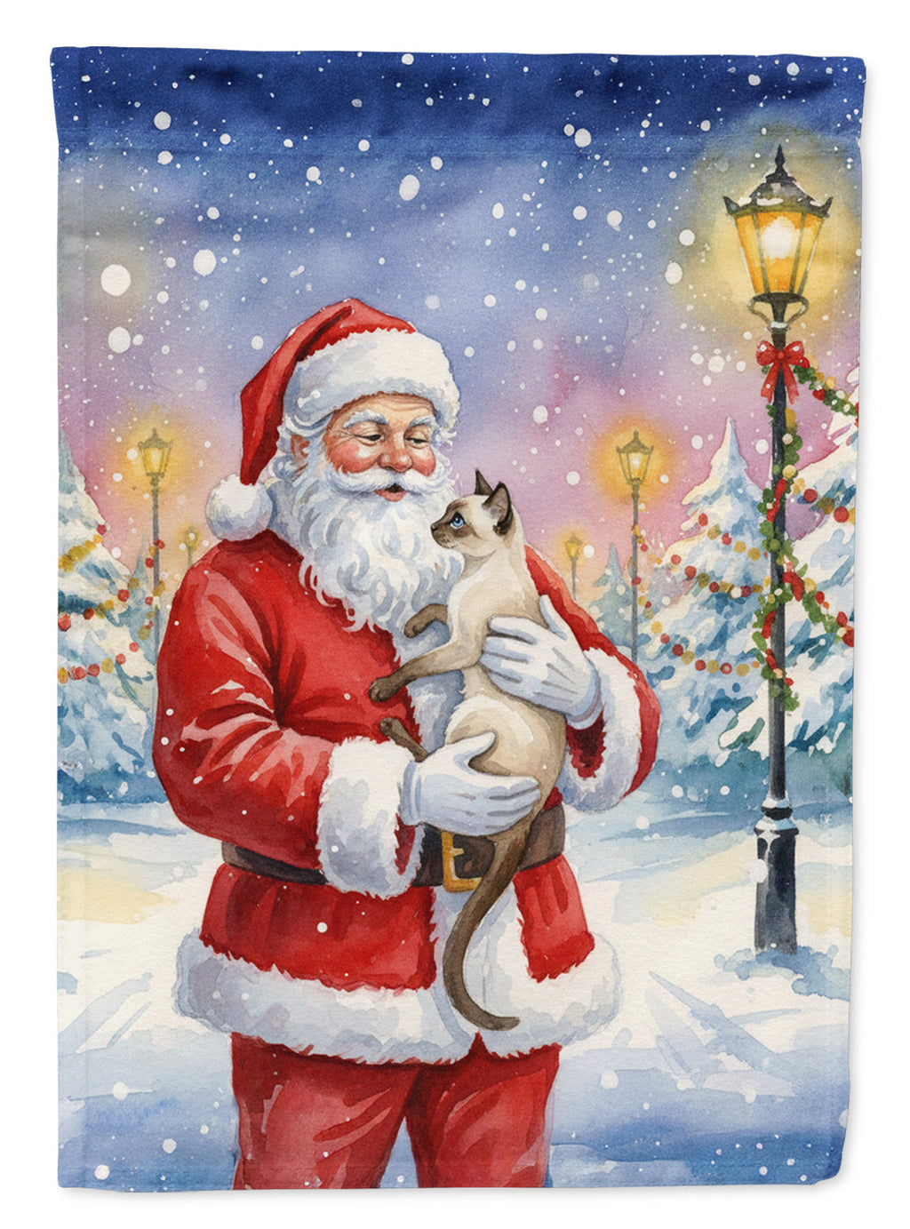 Javanese Cat with Santa Claus Garden Flag Mailbox Decorative Yard Banner Outside Patio Artwork for Flower Beds, Garden Size, Multicolor
