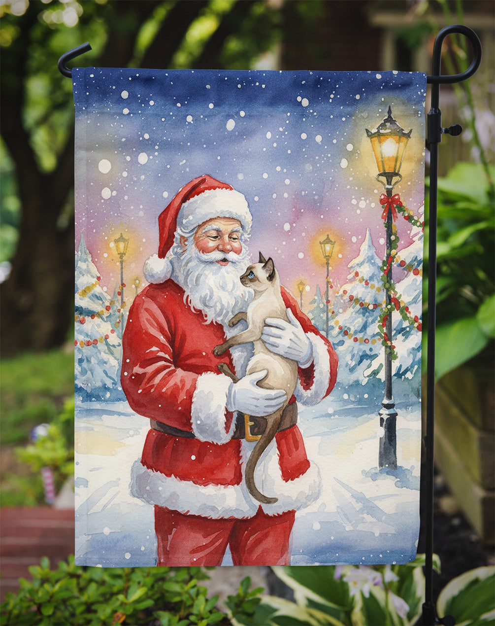 Javanese Cat with Santa Claus Garden Flag Mailbox Decorative Yard Banner Outside Patio Artwork for Flower Beds, Garden Size, Multicolor