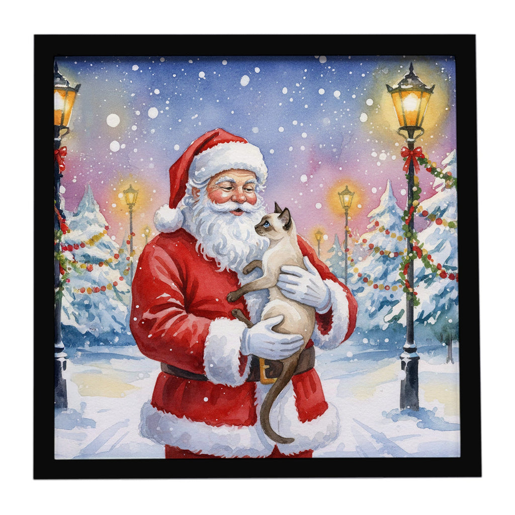 Javanese Cat with Santa Claus Framed Metal Print Bathroom, Kitchen, Office, Home Decor Wall Art Ready to Hang, Square, 8X8