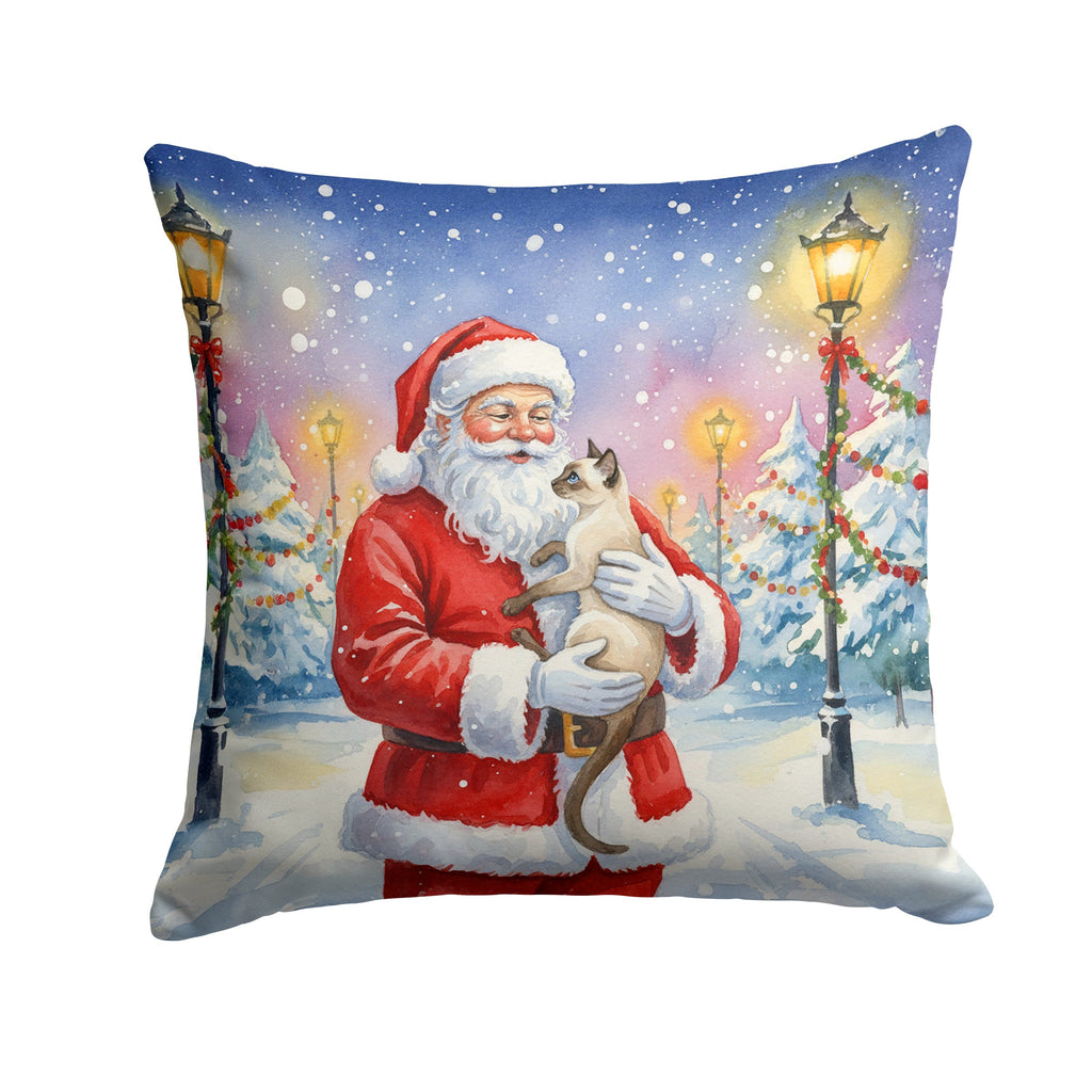 Javanese Cat with Santa Claus Decorative Throw Pillow 14x14 Indoor Outdoor Accent Cushion, Fabric Cover with Insert for Sofa, Bed, Porch & Living Room