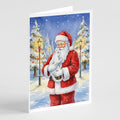 Khao Manee Cat with Santa Claus Greeting Cards Pack of 8 Blank Cards with Envelopes Whimsical A7 Size 5x7