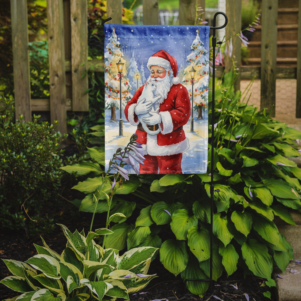 Khao Manee Cat with Santa Claus Garden Flag Mailbox Decorative Yard Banner Outside Patio Artwork for Flower Beds, Garden Size, Multicolor