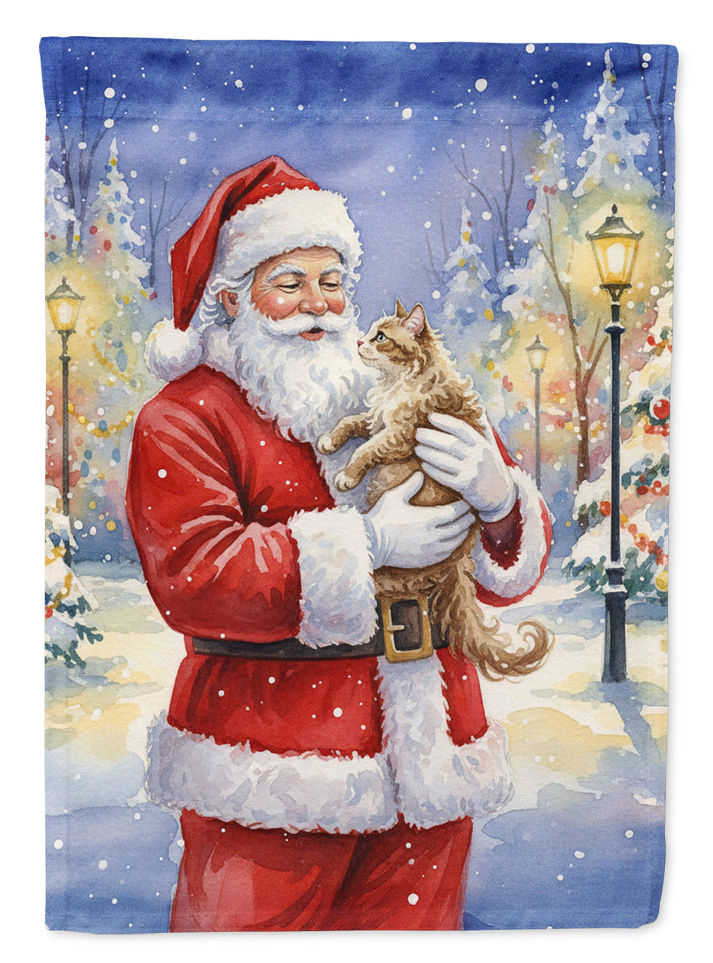 LaPerm Cat with Santa Claus Garden Flag Mailbox Decorative Yard Banner Outside Patio Artwork for Flower Beds, Garden Size, Multicolor