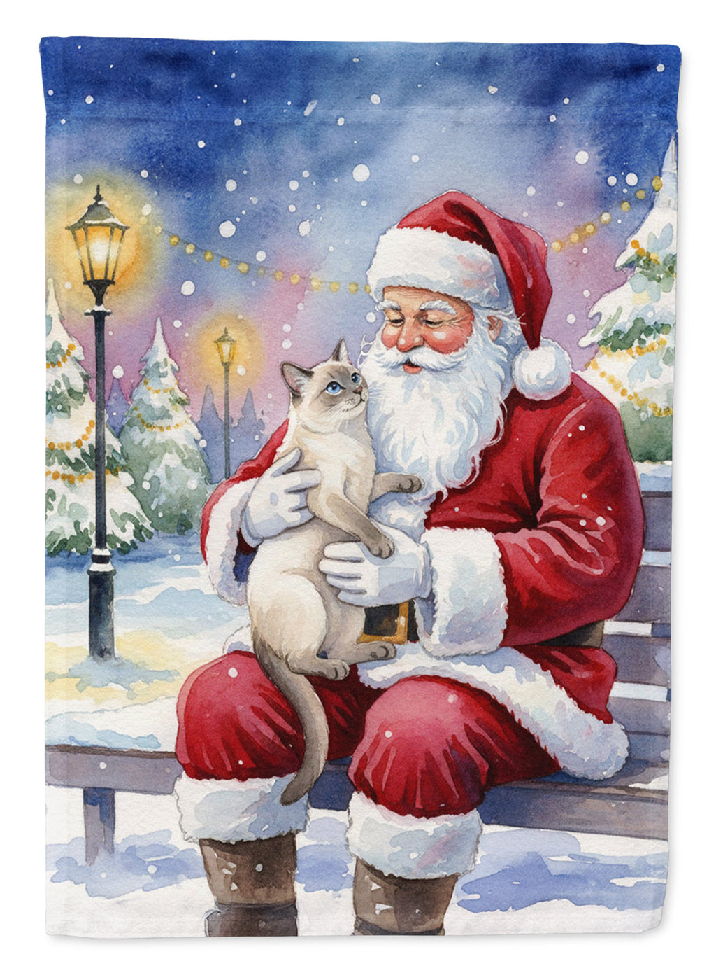 Lilac Point Cat with Santa Claus Garden Flag Mailbox Decorative Yard Banner Outside Patio Artwork for Flower Beds, Garden Size, Multicolor