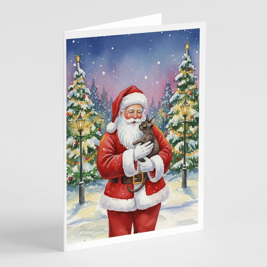 Lykoi Cat with Santa Claus Greeting Cards Pack of 8 Blank Cards with Envelopes Whimsical A7 Size 5x7